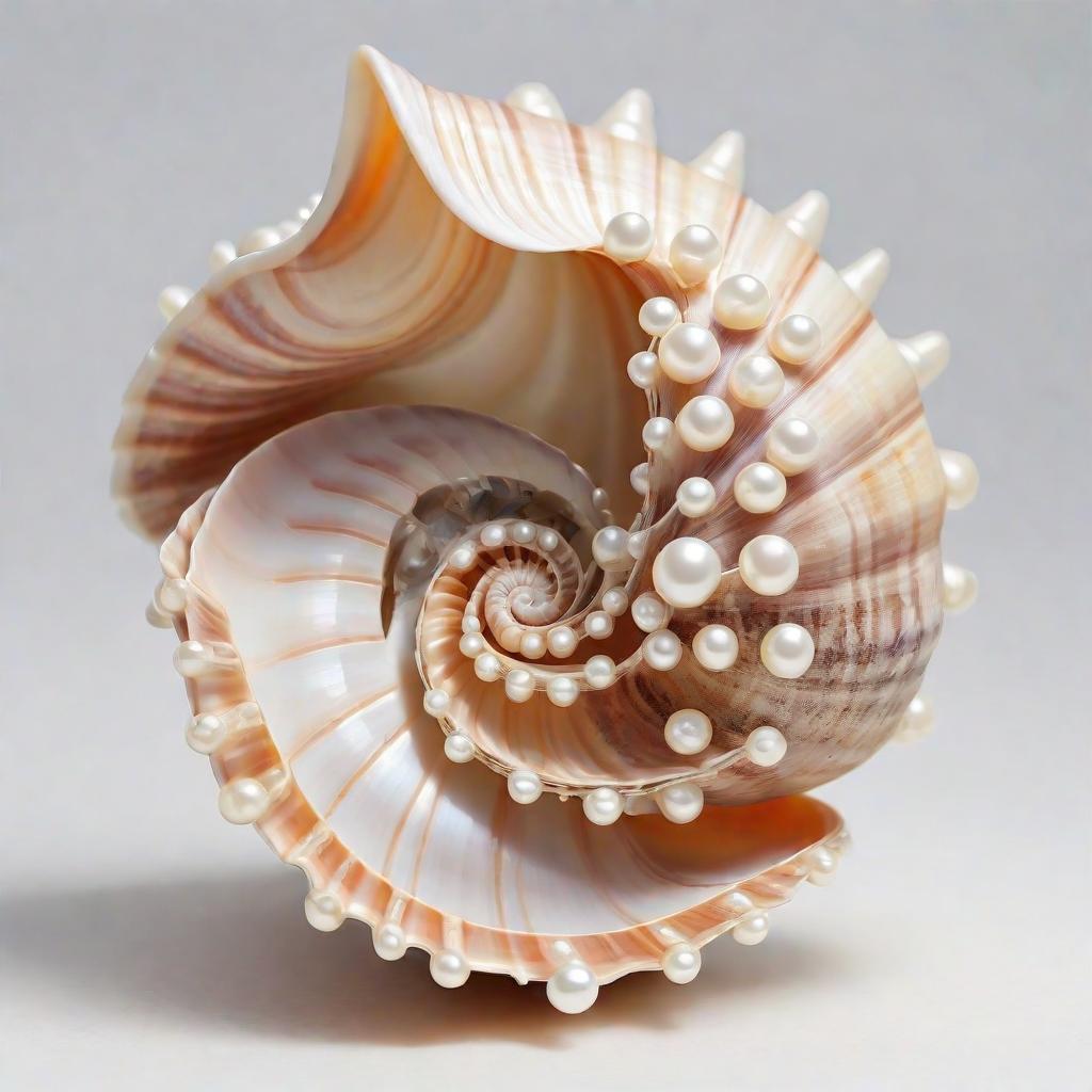  a beautiful open sea shell with pearls. white background.