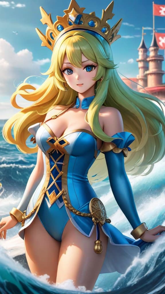  anime art: princess shirahoshi as poseidon commanding the sea kings in one piece lore. hyperrealistic, full body, detailed clothing, highly detailed, cinematic lighting, stunningly beautiful, intricate, sharp focus, f/1. 8, 85mm, (centered image composition), (professionally color graded), ((bright soft diffused light)), volumetric fog, trending on instagram, trending on tumblr, HDR 4K, 8K