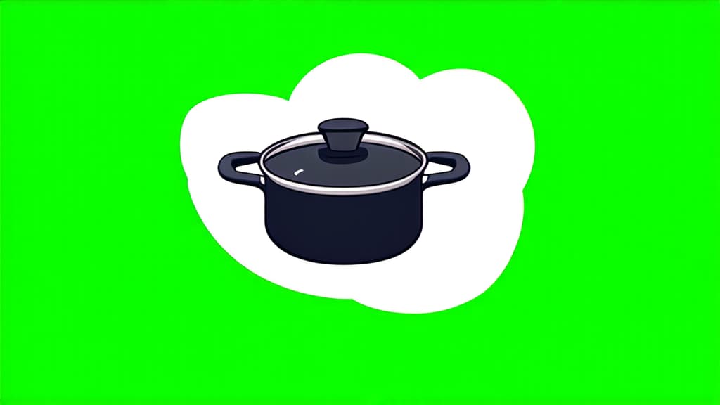  flat illustration, flaticon, (illustration:1.15), saucepan on green screen ar 16:9, [cory loftis, strobist, pascal campion :: 0.2]