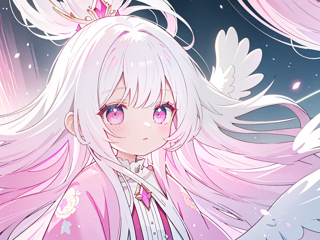  white hair, hair tip dark pink, gradation, angel, long hair, children, masterpiece, best quality,8k,ultra detailed,high resolution,an extremely delicate and beautiful,hyper detail