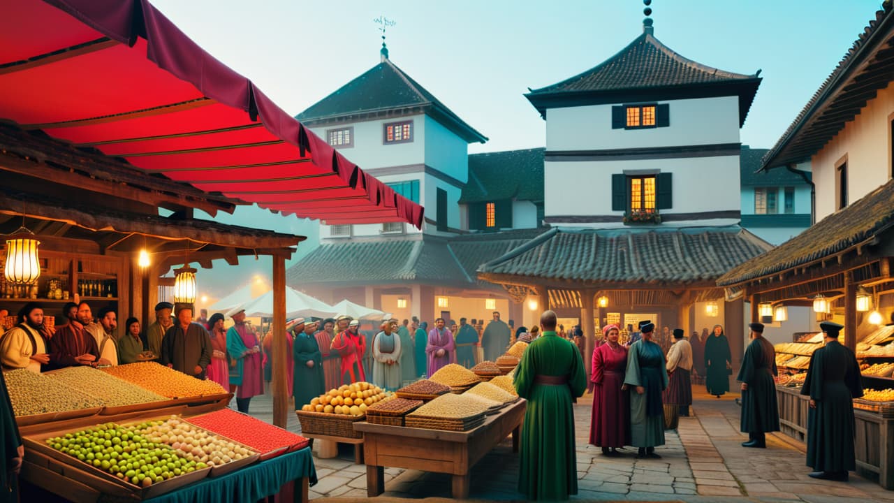  a vibrant marketplace showcasing diverse cultural artifacts, traditional clothing, and local cuisine, with people of various backgrounds engaging in heritage activities, surrounded by historic architecture and lush landscapes reflecting a rich cultural tapestry. hyperrealistic, full body, detailed clothing, highly detailed, cinematic lighting, stunningly beautiful, intricate, sharp focus, f/1. 8, 85mm, (centered image composition), (professionally color graded), ((bright soft diffused light)), volumetric fog, trending on instagram, trending on tumblr, HDR 4K, 8K