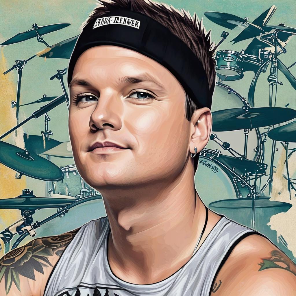  make a blink 182 punk style with tom delonge, mark hoppus, and travis barker. mark hoppus longer spikey hair. tom delonge bleached hair. travis barker bald and playing drums, award winning, professional, highly detailed, masterpiece