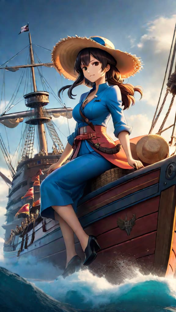  anime art: alternate reality straw hats on a powerful warship, changing dynamics without the going merry. hyperrealistic, full body, detailed clothing, highly detailed, cinematic lighting, stunningly beautiful, intricate, sharp focus, f/1. 8, 85mm, (centered image composition), (professionally color graded), ((bright soft diffused light)), volumetric fog, trending on instagram, trending on tumblr, HDR 4K, 8K