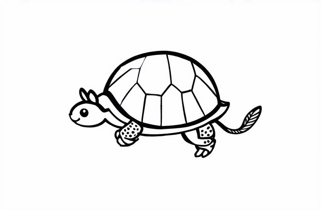  contour, very simple image in one unbroken black ink line, single line of turtle running after rabbit ar 3:2 using a single continuous black line ink brushon white background, drawing should be created without lifting the pen, recognizable features of turtle running after rabbit ar 3:2 in one unbroken line