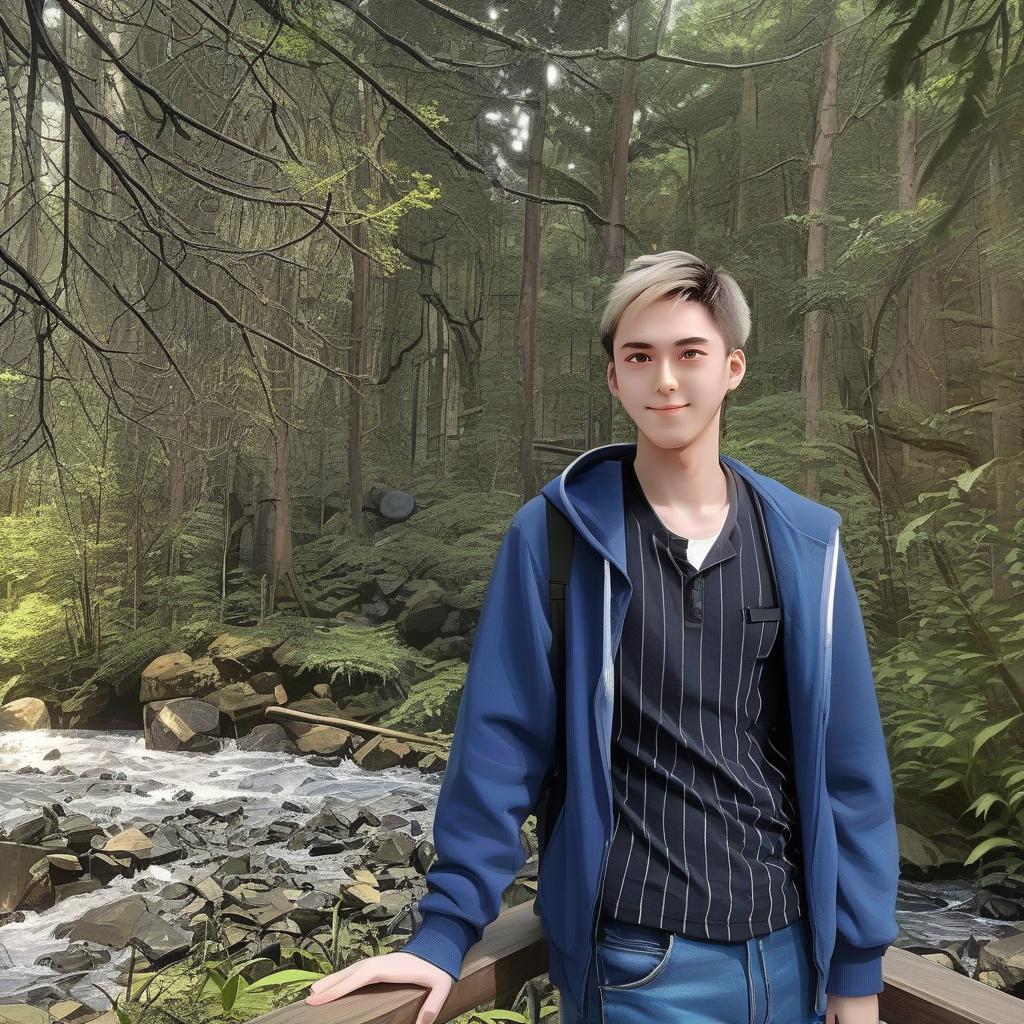  anime artwork processing in the style of anime, but with the background of the forest as in the photo . anime style, key visual, vibrant, studio anime, highly detailed