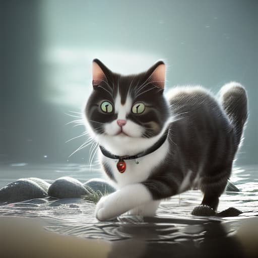 redshift style Cat,water,armor,cartoon,blocky