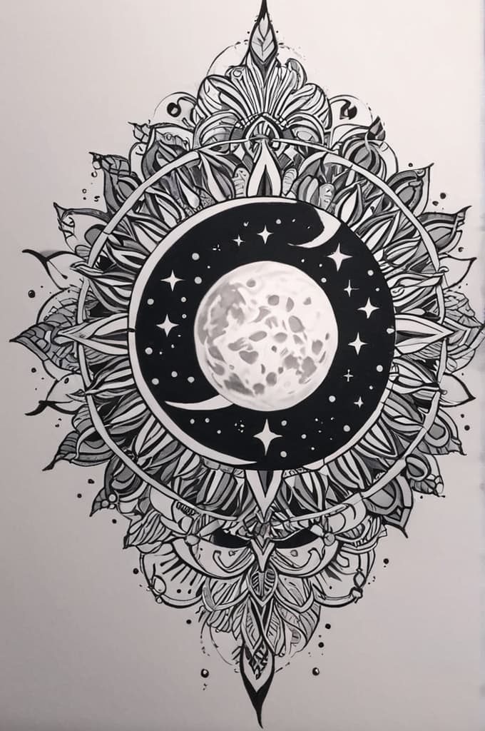  the moon and the sun, (tattoo sketch:1.25), drawing