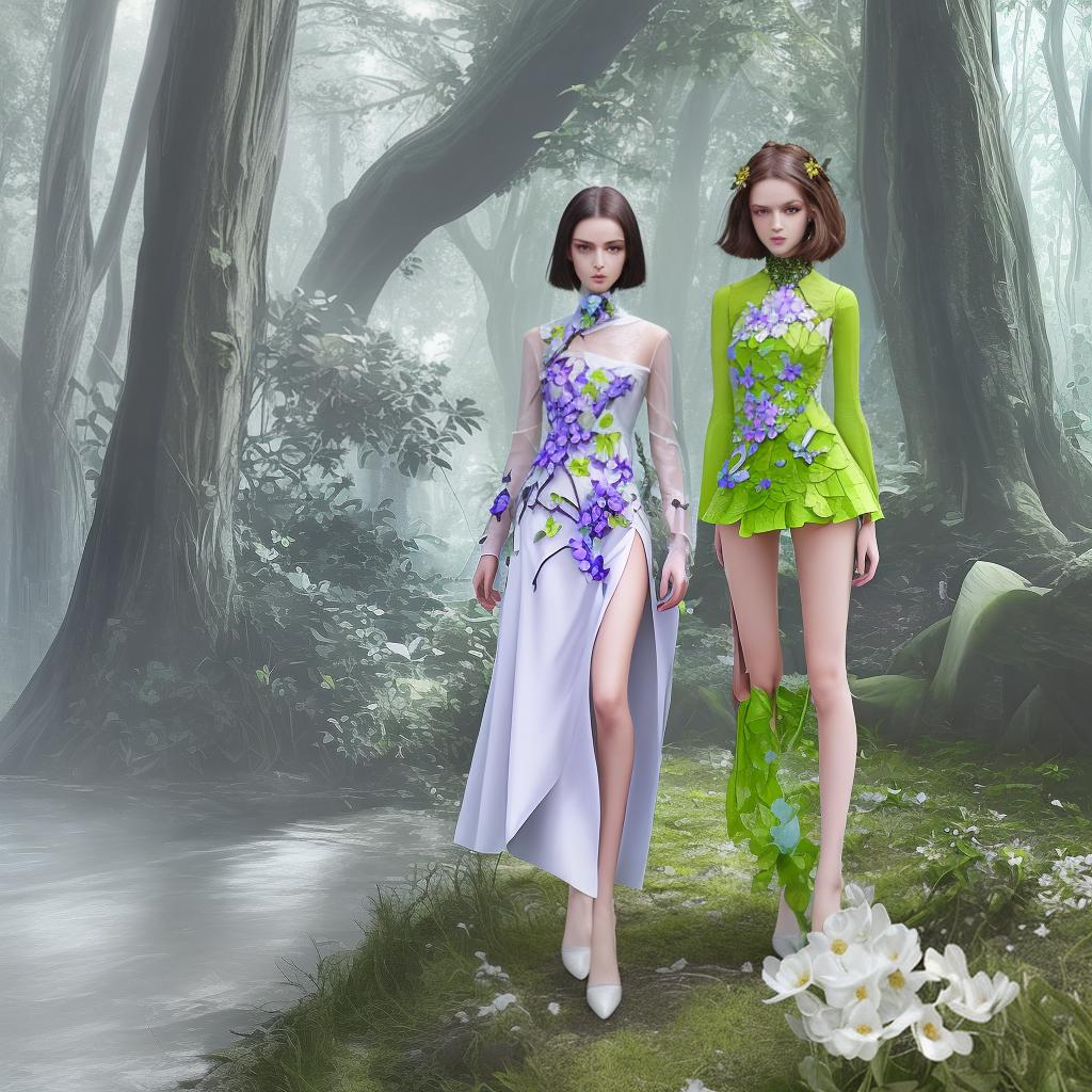  modern futuristic spring no model no human fashion sprouting dress as flower clother and natuke as one mash up clothes as nature