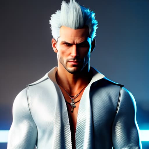 redshift style Vergil hyperrealistic, full body, detailed clothing, highly detailed, cinematic lighting, stunningly beautiful, intricate, sharp focus, f/1. 8, 85mm, (centered image composition), (professionally color graded), ((bright soft diffused light)), volumetric fog, trending on instagram, trending on tumblr, HDR 4K, 8K