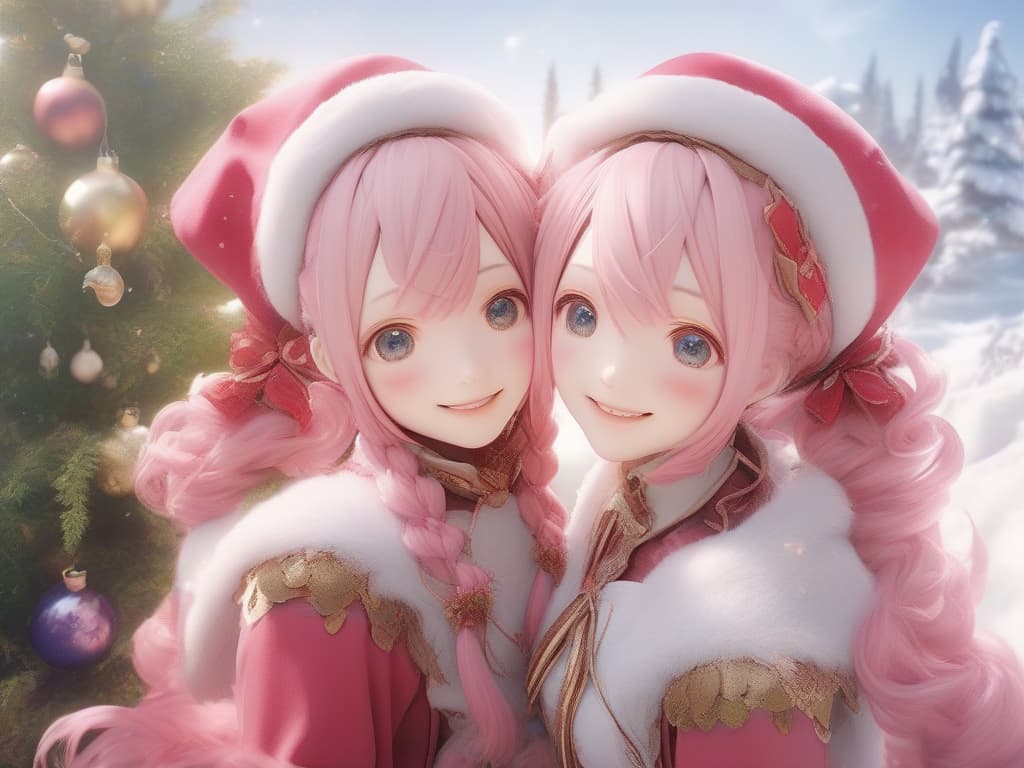  pink hair, santa's cosplay, smile, christmas, half up twin tail hair, masterpiece, best quality,8k,ultra detailed,high resolution,an extremely delicate and beautiful,hyper detail