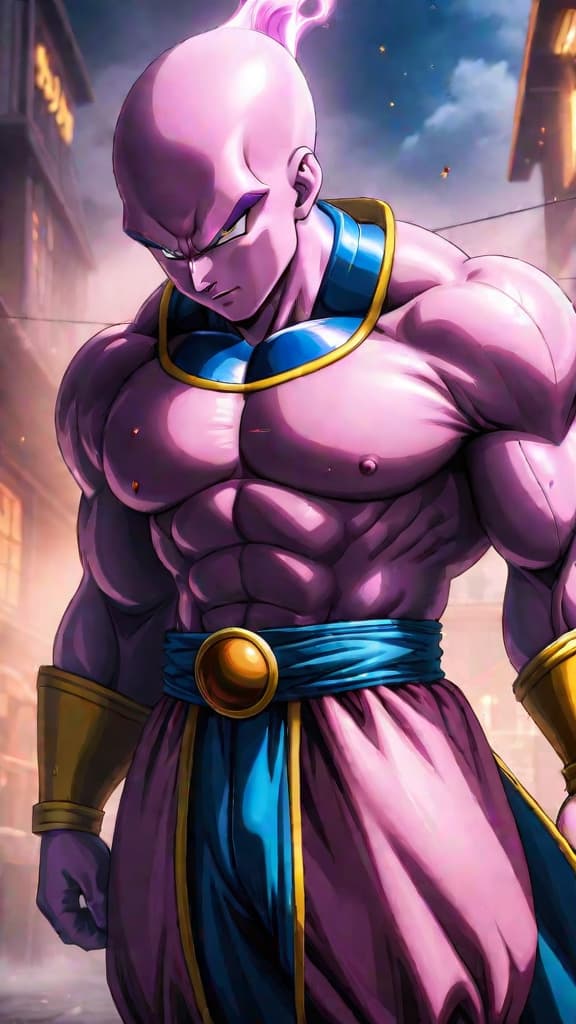  anime art: majin buu from dragon ball super hibernating, missing tournament of power, leading to frieza's return. hyperrealistic, full body, detailed clothing, highly detailed, cinematic lighting, stunningly beautiful, intricate, sharp focus, f/1. 8, 85mm, (centered image composition), (professionally color graded), ((bright soft diffused light)), volumetric fog, trending on instagram, trending on tumblr, HDR 4K, 8K