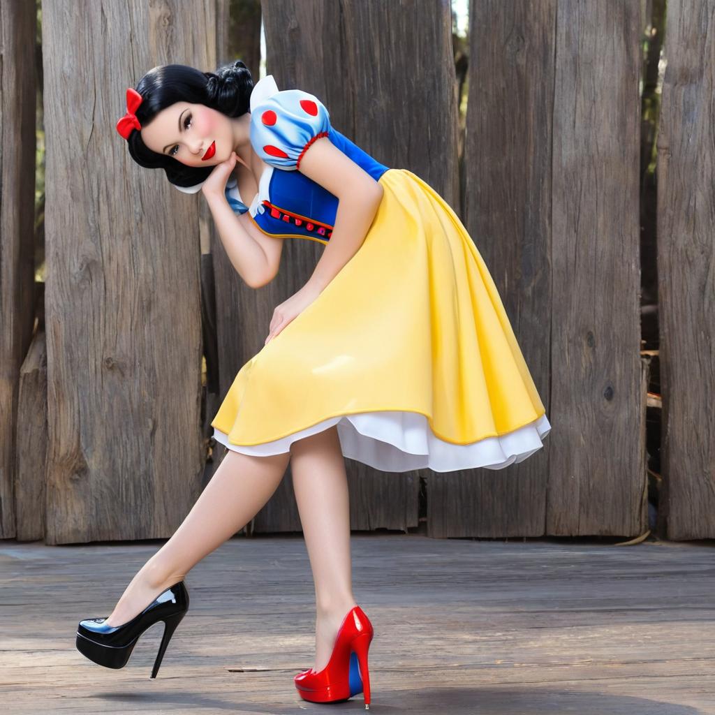  disneys snow white using avibrator on herself, wearing high heel shoes, award winning, professional, highly detailed, masterpiece