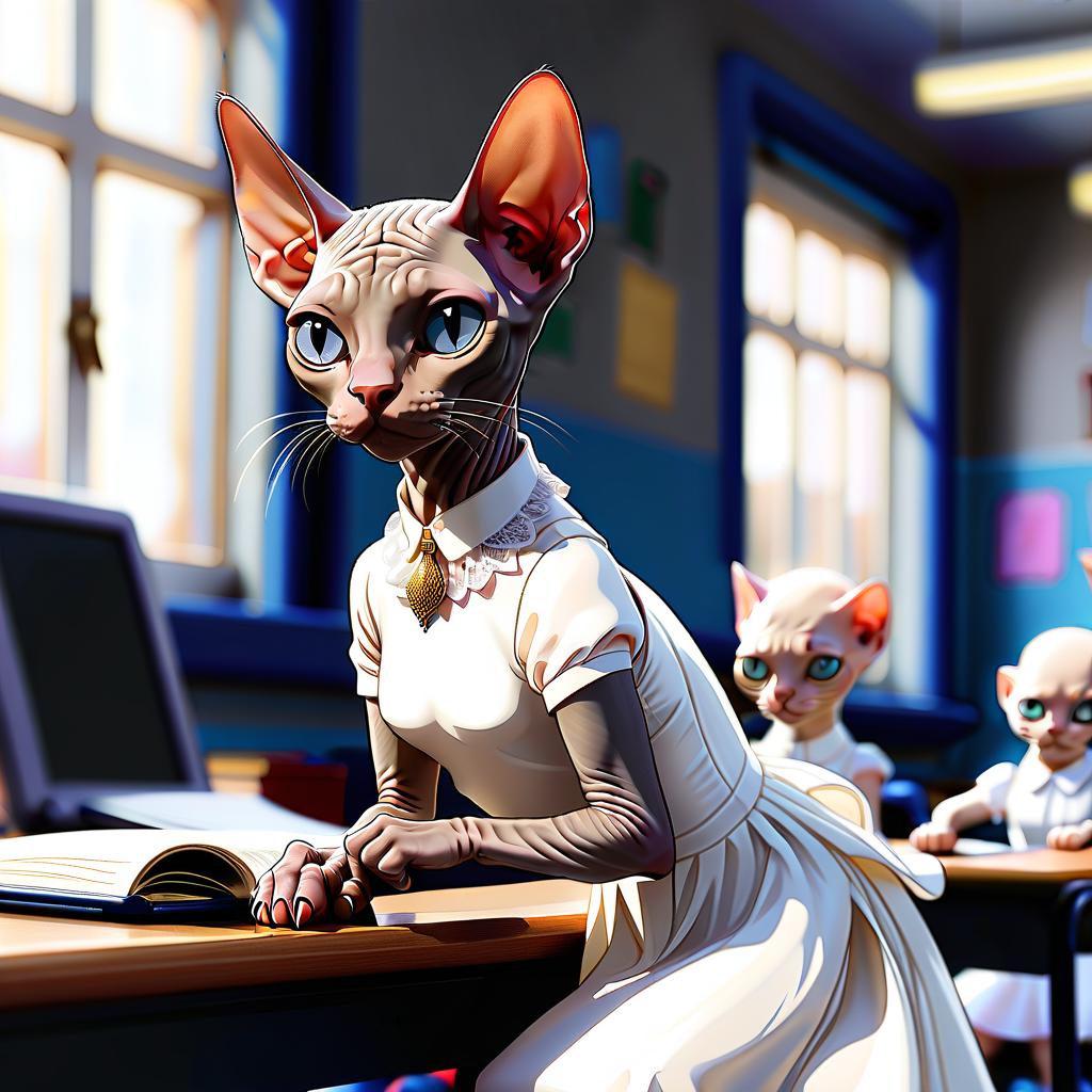  the bald sphinx cat in a white dress came to school, sticker