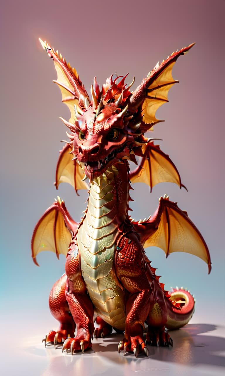  professional 3d model a full length 3d dragon, a dragon of delicate colors, a picture in pastel colors, a kind disney style dragon, dragon illumination from all sides, the dragon is turned to the viewer, the dragon looks into the camera, painted scales on the dragon's skin, funny facial expressions, minimalism, direct soft light outlined in red light. . octane render, highly detailed, volumetric, dramatic lighting, civitai