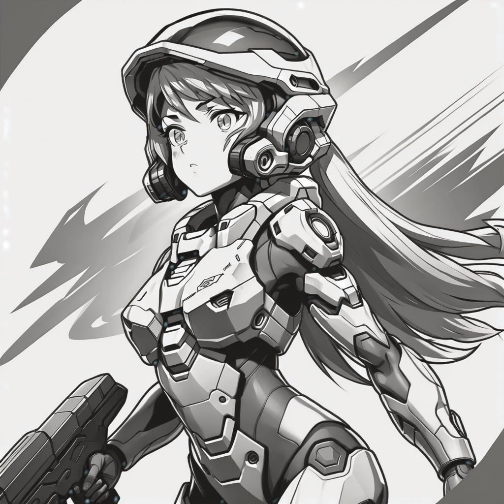  line art drawing halo combat evolved girl, same nightmare. anime style . professional, sleek, modern, minimalist, graphic, line art, vector graphics