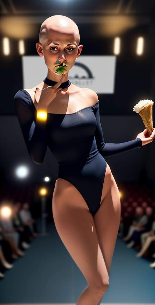  masterpiece, best quality, a young woman with short hair, no hair on her lower body, no clothes on her lower body, standing in a mysterious room, facing the audience, showing off her bare s and s, eating the of a in her mouth. soft focus lens, creating a fantastic effect.