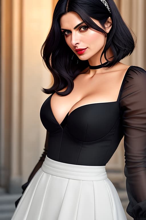  score 9, score 8 up, score 7 up, best quality, masterpiece,realistic, morena baccarin, solo, yorha no. 2 type b, puffy sleeves, dress, short hair, white hair, black dress, hairband, dark make up, breasts, deep cleavage, long sleeves, parted lips, clothing cutout, black hairband, small breasts, braless, covered eyes, mole under mouth, mole, lips, carmin red lips, belly buttton, nipples, nose, facing viewer, hair over eyes, teeth, hôtel crillon restaurant hyperrealistic, full body, detailed clothing, highly detailed, cinematic lighting, stunningly beautiful, intricate, sharp focus, f/1. 8, 85mm, (centered image composition), (professionally color graded), ((bright soft diffused light)), volumetric fog, trending on instagram, trending on tumblr, HDR 4K, 8K