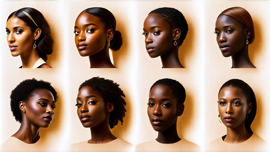  different beauty. set of different female heads on light background. different races and nationalities. ar 16:9, (natural skin texture), highly detailed face, depth of field, hyperrealism, soft light, muted colors