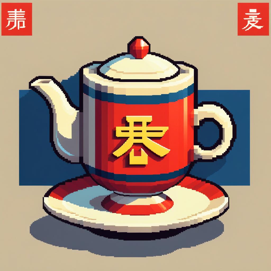  pixel art draw a logo for chinese tea "yalta chai" . low res, blocky, pixel art style, 8 bit graphics, sticker