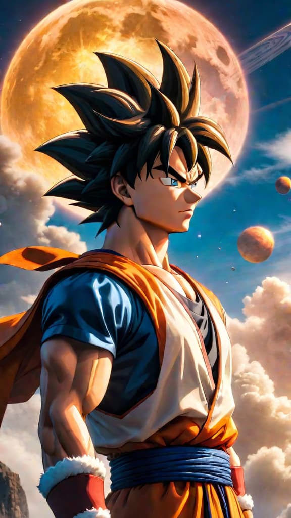  anime art: goku's journey continues in intricate afterlife realms with ancient warrior guides and cosmic trials. hyperrealistic, full body, detailed clothing, highly detailed, cinematic lighting, stunningly beautiful, intricate, sharp focus, f/1. 8, 85mm, (centered image composition), (professionally color graded), ((bright soft diffused light)), volumetric fog, trending on instagram, trending on tumblr, HDR 4K, 8K