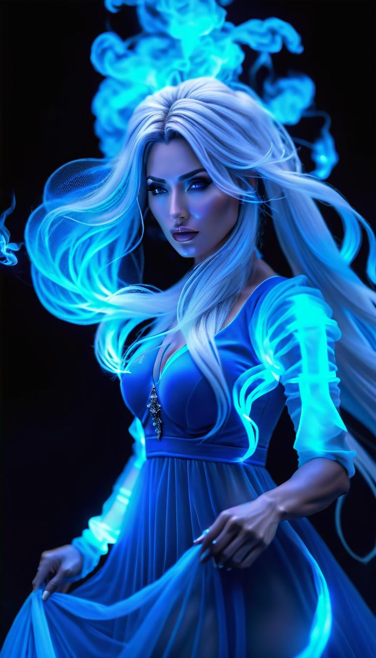  spirit of blue light hyperrealistic, full body, detailed clothing, highly detailed, cinematic lighting, stunningly beautiful, intricate, sharp focus, f/1. 8, 85mm, (centered image composition), (professionally color graded), ((bright soft diffused light)), volumetric fog, trending on instagram, trending on tumblr, HDR 4K, 8K