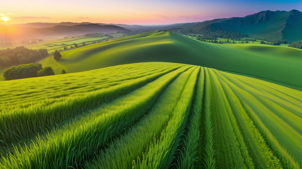  aerial view of a stunning landscape captured by a drone, showcasing lush green fields and a vibrant sunset, with a photographer adjusting the drone's camera, evoking the potential of lucrative drone photography. hyperrealistic, full body, detailed clothing, highly detailed, cinematic lighting, stunningly beautiful, intricate, sharp focus, f/1. 8, 85mm, (centered image composition), (professionally color graded), ((bright soft diffused light)), volumetric fog, trending on instagram, trending on tumblr, HDR 4K, 8K