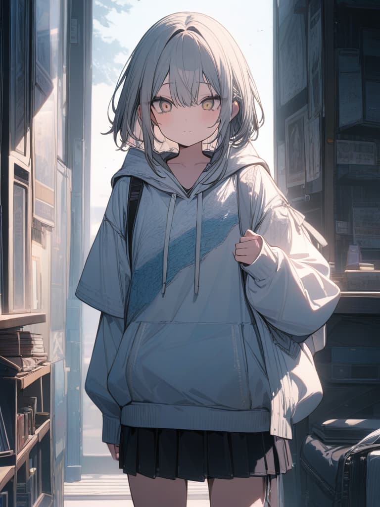  cute, subculture, gray hair, moe sleeve, odd eye, hoodie, light blue, angel, genius, masterpiece, best quality,8k,ultra detailed,high resolution,an extremely delicate and beautiful,hyper detail