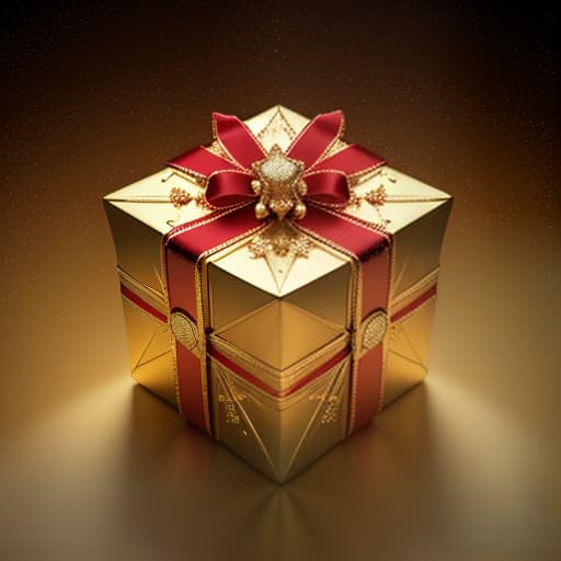  open golden gift box with red ribbon, light background with golden bokeh, studio shooting, shot 35 mm, realism, octane render, 8k, trending on artstation, 35 mm camera, unreal engine, hyper detailed, photo realistic maximum detail, volumetric light, realistic matte painting, hyper photorealistic, trending on artstation, ultra detailed, realistic