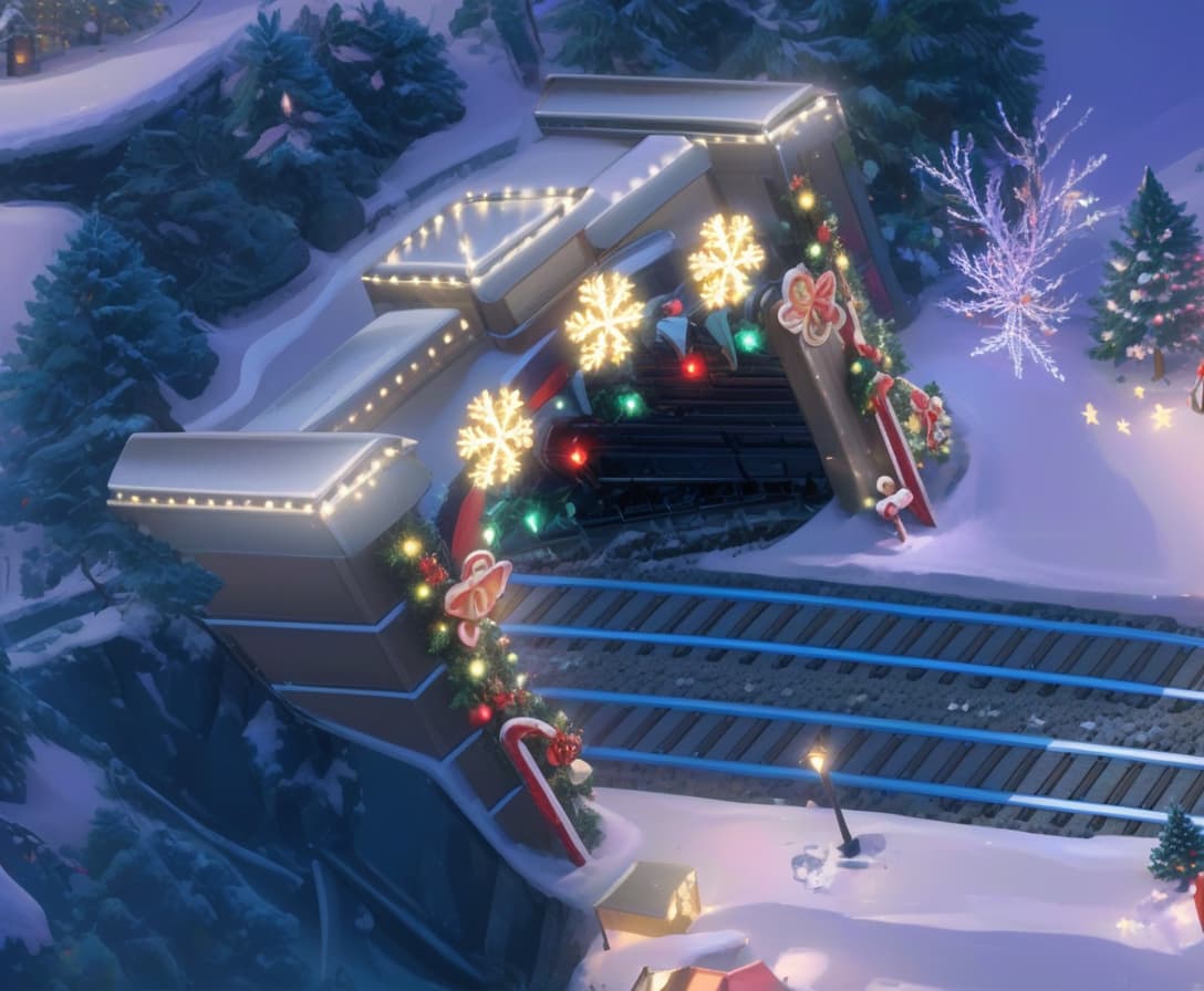  isometric style a train and christmas trees on a set of tracks . vibrant, beautiful, crisp, detailed, ultra detailed, intricate, civitai