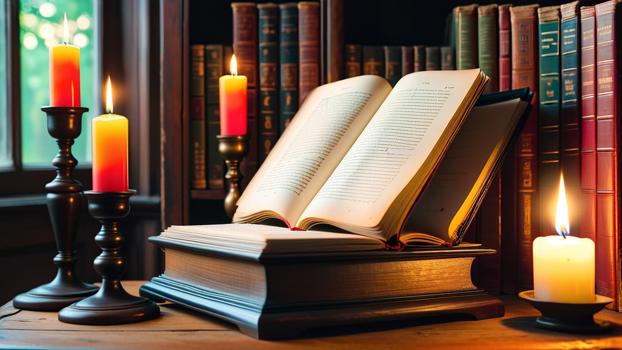  an antique bookshelf filled with classic historical fiction novels, a quill and inkpot beside a parchment scroll, soft candlelight illuminating a vintage globe, and a faded map on a wooden table. hyperrealistic, full body, detailed clothing, highly detailed, cinematic lighting, stunningly beautiful, intricate, sharp focus, f/1. 8, 85mm, (centered image composition), (professionally color graded), ((bright soft diffused light)), volumetric fog, trending on instagram, trending on tumblr, HDR 4K, 8K