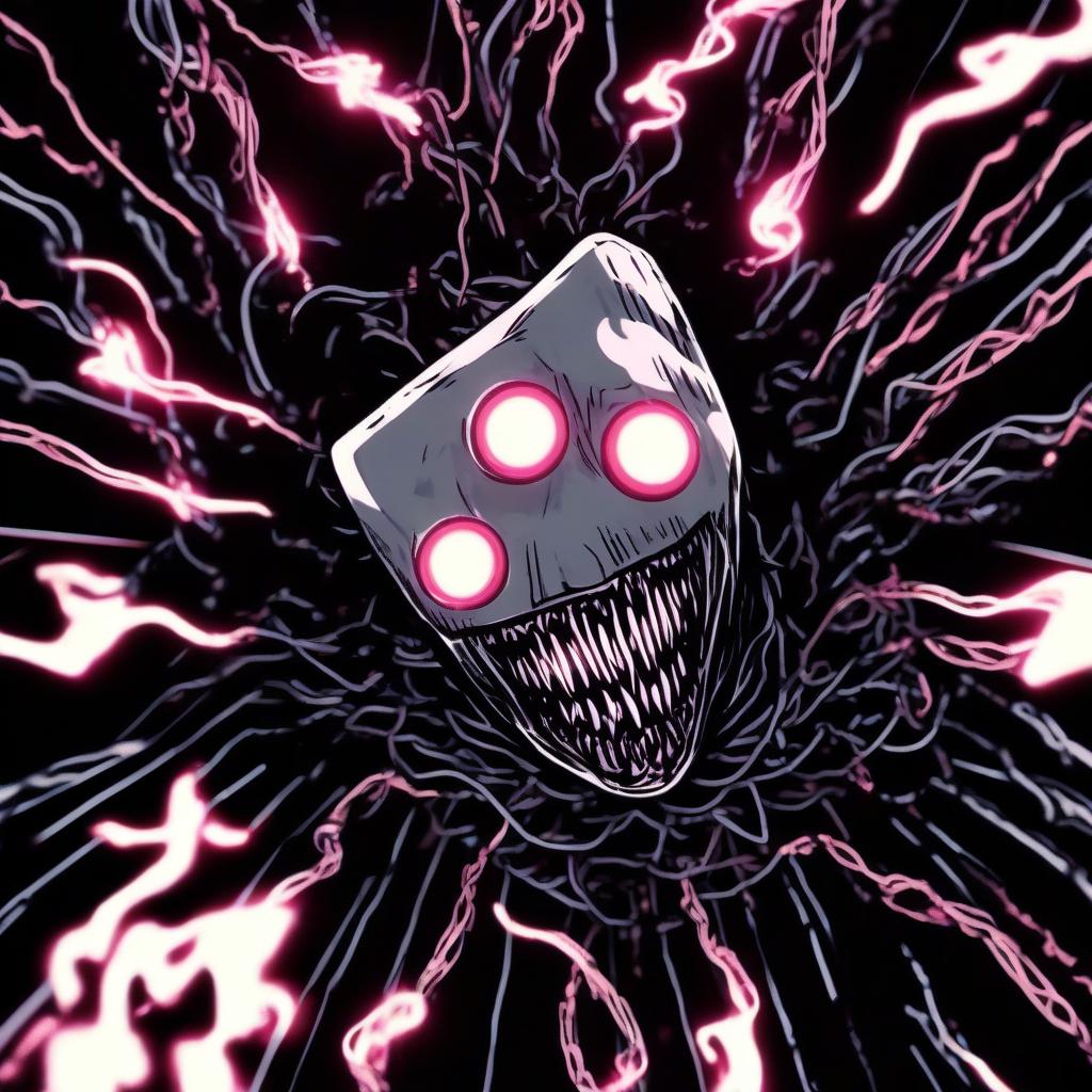  a close up of a person in a creepy costume, beautiful white lighting, vhs effect, epic art style, jackstraws, scp 173, black energy, now i am become death, electric eyes, hyper refined, black veins, running towards the camera, fry, head is up, sparky, twisted gardens