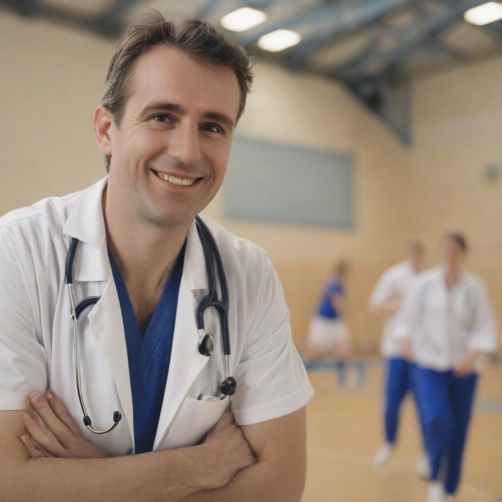  physician in at in a cl in a sports hall at 