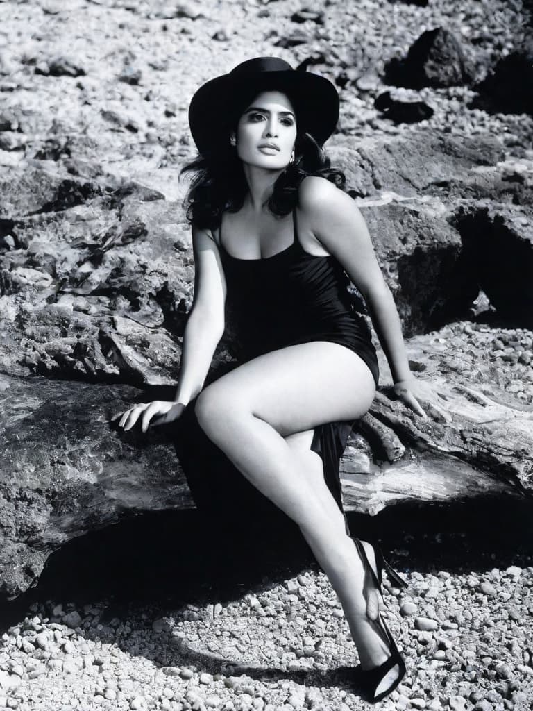  A young Selma Hayek, no clothes, posing in various sensual positions