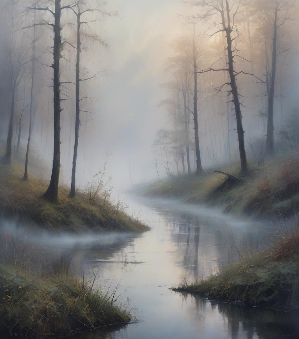  mystical landscape covered in morning mist, foggy dew, by c f. oil on canvas, visible brushstrokes, atmospheric., watercolor, trending on artstation, sharp focus, studio photo, intricate details, highly detailed, by greg rutkowski