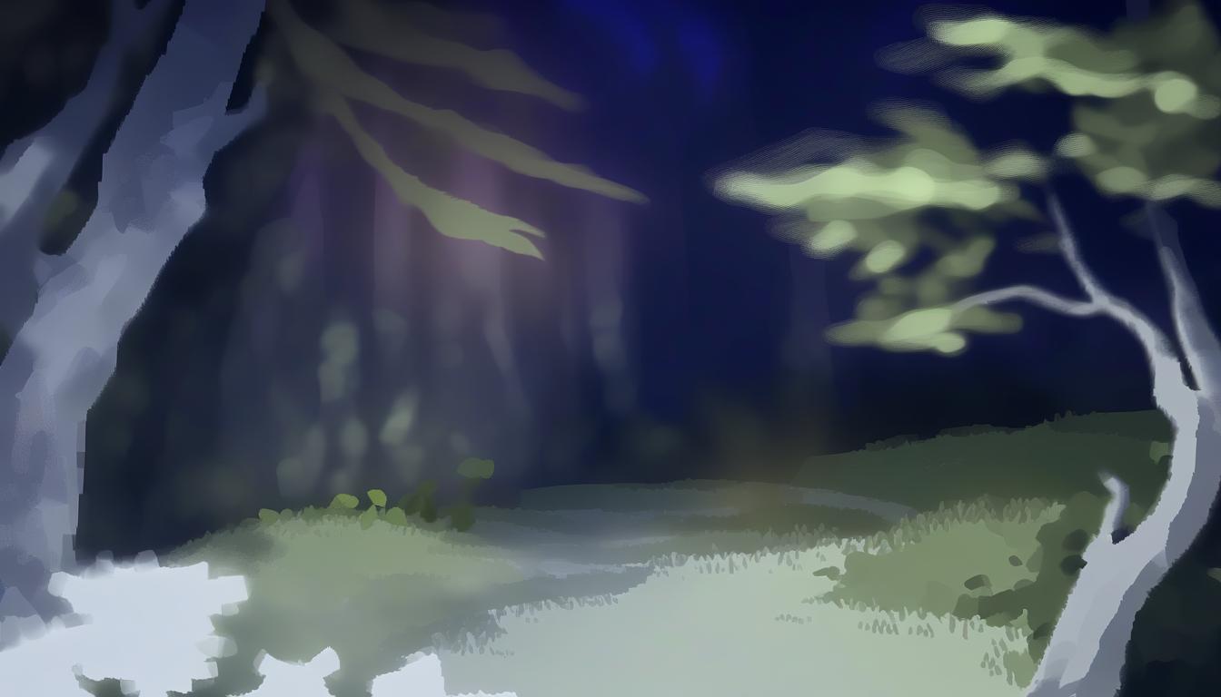  based on the picture to make a realistic landscape in a gloomy forest at night