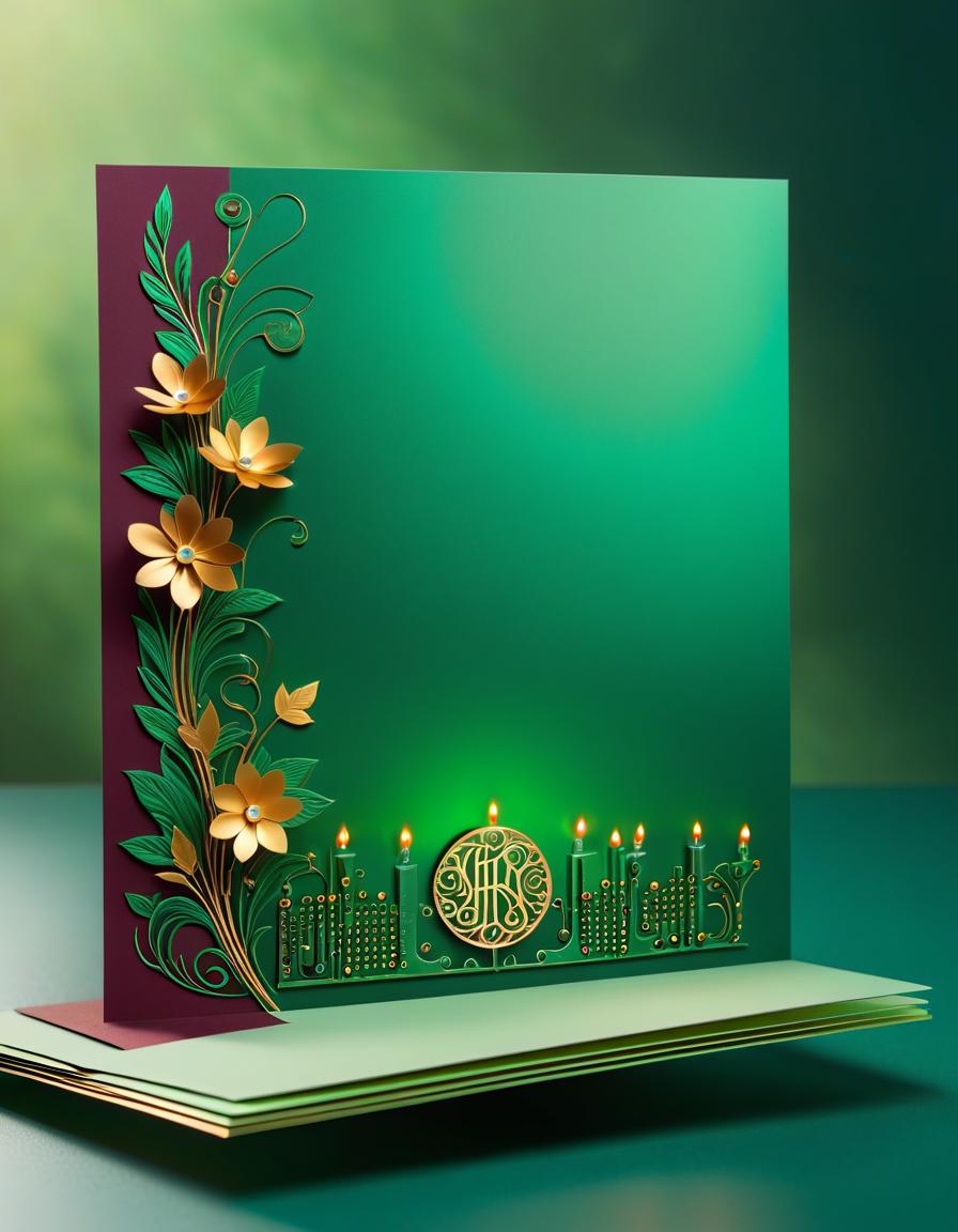  ethereal fantasy concept art of (birthday greeting card:1.5), card design: green background with (decorated with electronics style pcb tracks ). in the center of the card is a flower shaped computer processor, there is an inscription on top of the postcard text "microelectronics", (computer processor:1,1), (led:1,2), led color:golden, silvery white, burgundy, green. (style) :fantasy, design art, retro, postcards. . magnificent, celestial, ethereal, painterly, epic, majestic, magical, fantasy art, cover art, dreamy, hkmagic, text hyperrealistic, full body, detailed clothing, highly detailed, cinematic lighting, stunningly beautiful, intricate, sharp focus, f/1. 8, 85mm, (centered image composition), (professionally color graded), ((bright soft diffused light)), volumetric fog, trending on instagram, trending on tumblr, HDR 4K, 8K