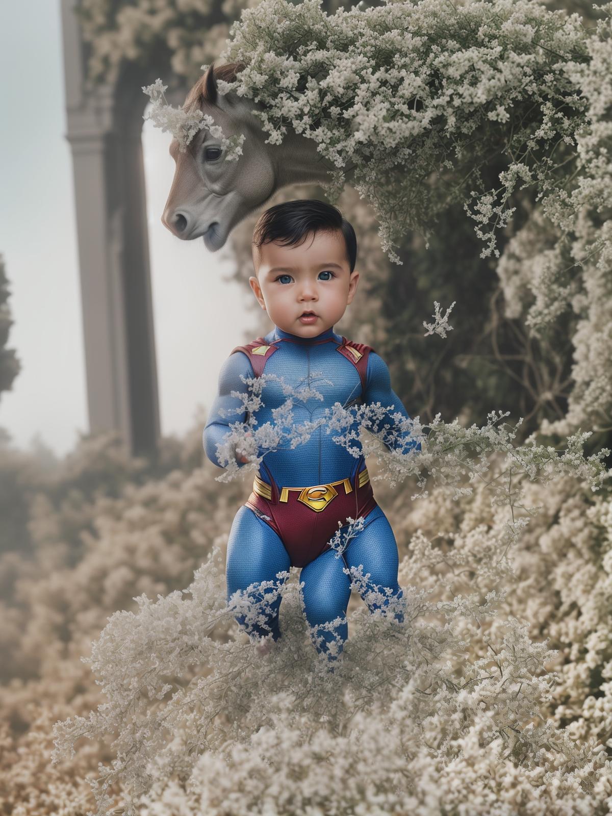  fai diventare questo bambino un superman hyperrealistic, full body, detailed clothing, highly detailed, cinematic lighting, stunningly beautiful, intricate, sharp focus, f/1. 8, 85mm, (centered image composition), (professionally color graded), ((bright soft diffused light)), volumetric fog, trending on instagram, trending on tumblr, HDR 4K, 8K