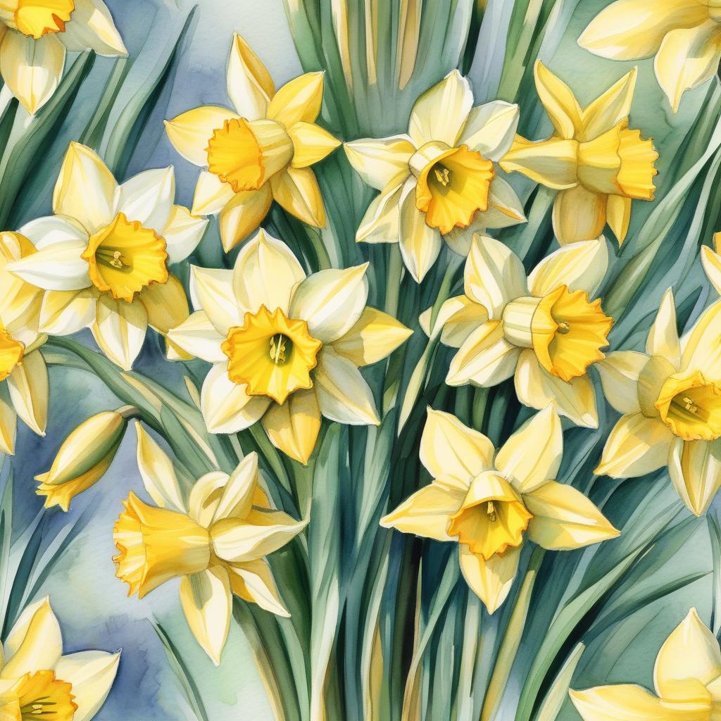  bouquet of daffodils painted in watercolor