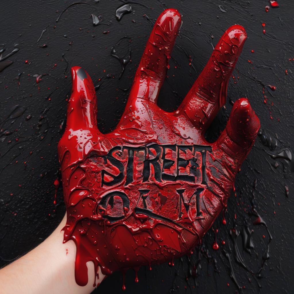  the word street in blood on the palm of some hands with a black background, award winning, professional, highly detailed, masterpiece