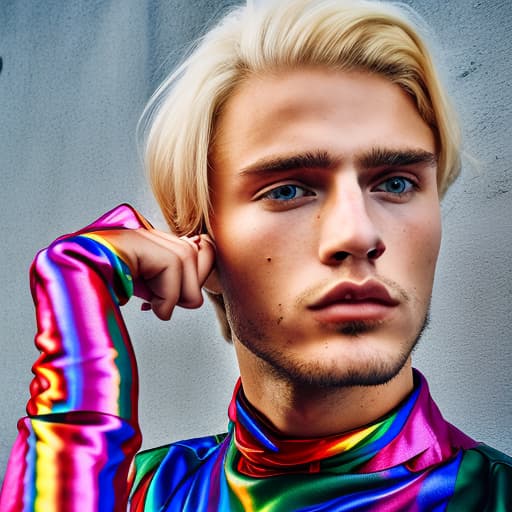 portrait+ style Russian LGBT queer fashion model blonde hunk dude face