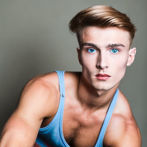 portrait+ style Russian LGBT queer dancer blonde hunk dude face