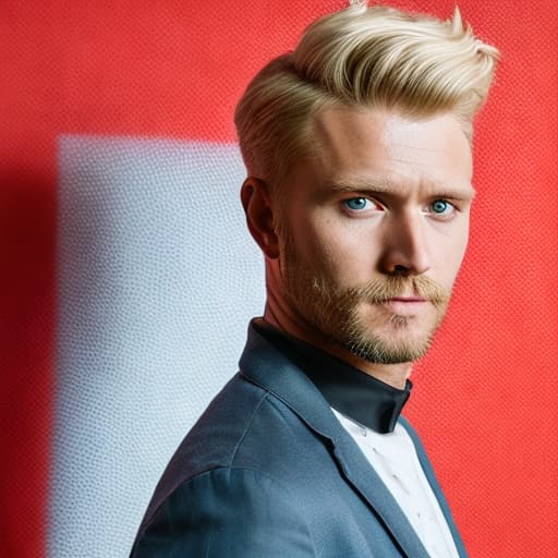 portrait+ style Danish queer TV actor blonde hunk dude face