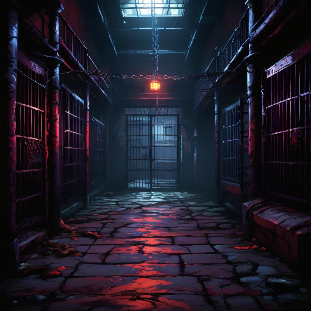  street fighter style dark, empty prison cell . vibrant, dynamic, arcade, 2d fighting game, highly detailed, reminiscent of street fighter series