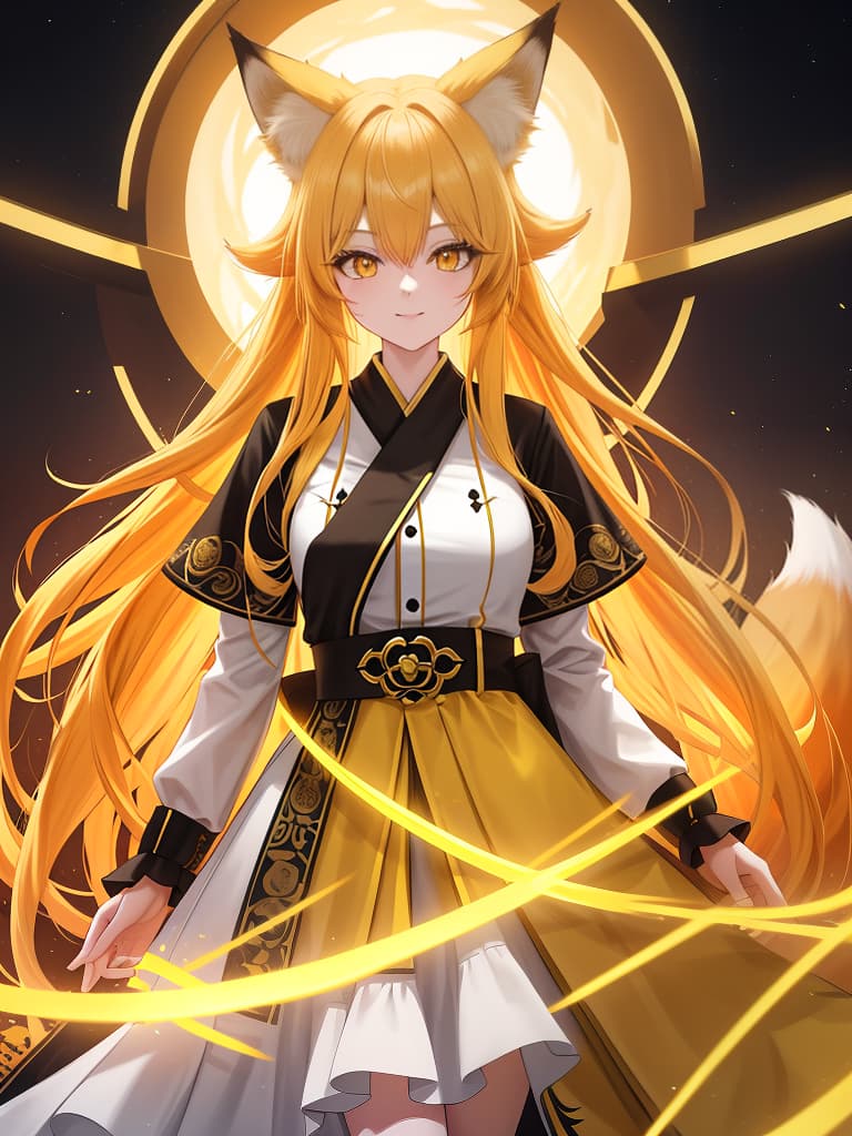  fox's ear girl, yellow hair, nine tail fox, long hair, masterpiece, best quality,8k,ultra detailed,high resolution,an extremely delicate and beautiful,hyper detail