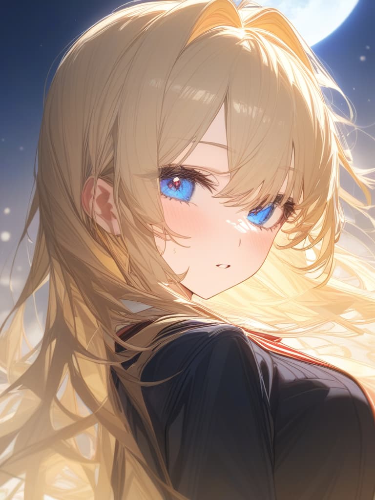  blonde, blue eyes, moon viewing, rabbit ears, masterpiece, best quality,8k,ultra detailed,high resolution,an extremely delicate and beautiful,hyper detail