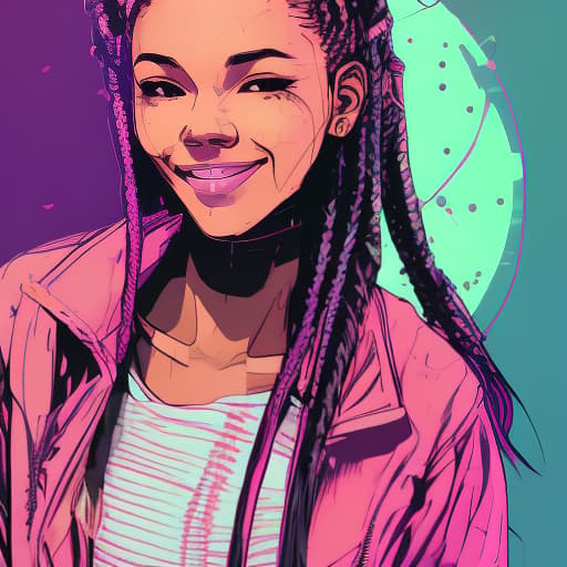 nvinkpunk a beautiful smiling girl with braids, in a pink jacket