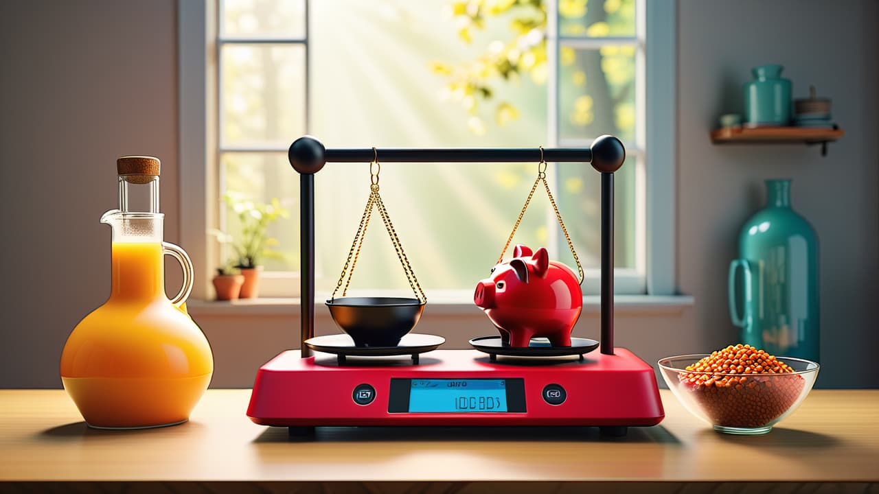  a balanced scale with three compartments: one filled with vibrant luxury items (gadgets, dining), another with essential needs (groceries, housing), and the last with savings (piggy bank), all set against a soft, neutral background. hyperrealistic, full body, detailed clothing, highly detailed, cinematic lighting, stunningly beautiful, intricate, sharp focus, f/1. 8, 85mm, (centered image composition), (professionally color graded), ((bright soft diffused light)), volumetric fog, trending on instagram, trending on tumblr, HDR 4K, 8K