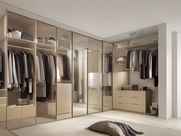 dvarchmodern modern beautiful roomy wardrobe in dressing room, natural colors, realism, 8k