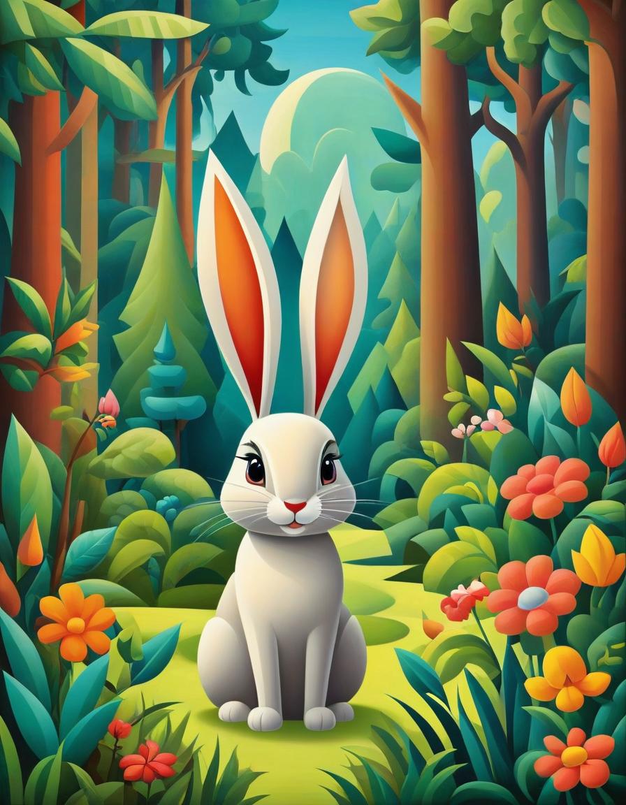  retro game art rabbit in the forest, tarsila do amaral style / in the style of tarsila do amaral, bright pictures in the technique of modernism, naive art, primitivism, abstraction, modernism, . 16 bit, vibrant colors, pixelated, nostalgic, charming, fun