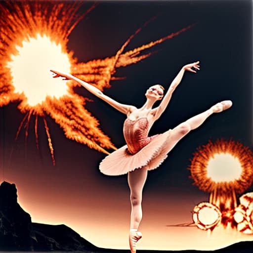  ballerina against the background of an atomic explosion